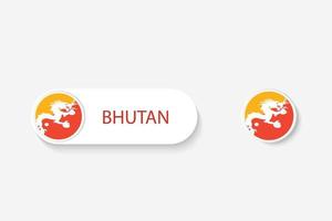 bhutan-knopfflagge in der illustration des ovalen geformt mit dem wort von bhutan. und Knopfflagge bhutan. vektor