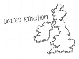 handritad av Storbritanniens 3d-karta på vit bakgrund. vektor