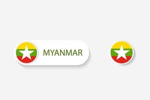 myanmar-knopfflagge in der illustration des ovalen geformt mit dem wort von myanmar. und Knopfflagge Myanmar. vektor