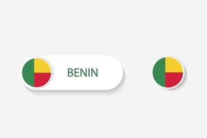 benin-knopfflagge in der illustration von oval geformt mit wort von benin. und Knopfflagge Benin. vektor