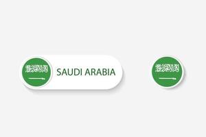 saudi-arabien-knopfflagge in der illustration des ovalen geformt mit wort von saudi-arabien. und Knopfflagge Saudi-Arabien. vektor