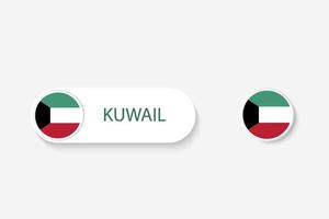 kuwait-knopfflagge in der illustration des ovalen geformt mit wort von kuwait. und Knopfflagge Kuwait. vektor