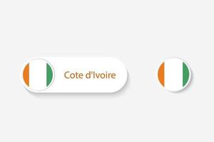 Elfenbenskustens knappflagga i illustration av oval formad med ord från Elfenbenskusten. och knappflagga Elfenbenskusten. vektor