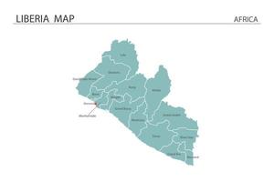 Liberia-Kartenvektorillustration auf weißem Hintergrund. Karte hat alle Provinzen und markiert die Hauptstadt von Liberia. vektor