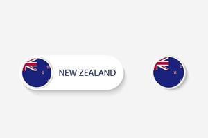 neuseeland-knopfflagge in der illustration des ovalen geformt mit wort von neuseeland. und Schaltfläche Flagge Neuseeland. vektor