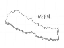 handritad av nepal 3d-karta på vit bakgrund. vektor