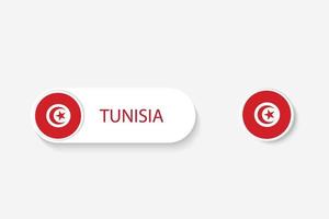Tunisien knappen flagga i illustration av oval formad med ordet av Tunisien. och knappen flagga tunisien. vektor