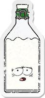 nödställda klistermärke av en tecknad gammal mjölkflaska vektor