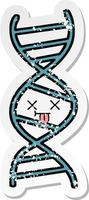 bedrövad klistermärke av en söt tecknad DNA-sträng vektor