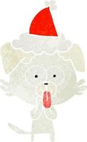 retro tecknad av en hund med tungan som sticker ut iförd tomtehatt vektor