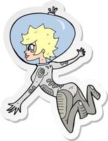 Aufkleber einer Cartoon-Weltraumfrau vektor