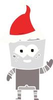 Fröhliche flache Farbillustration eines Roboters, der hallo mit Weihnachtsmütze winkt vektor
