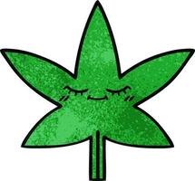 Retro-Grunge-Textur-Cartoon-Marihuana-Blatt vektor