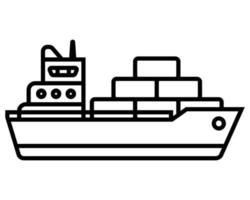 Frachtschiff mit schwarzer Ikone transportiert Container zum Hafen. flache vektorillustration.