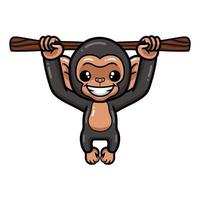 niedlicher baby-schimpansen-cartoon, der am baumast hängt vektor
