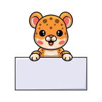 niedlicher babyleopardenkarikatur mit leerem zeichen vektor