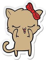 klistermärke av en tecknad katt med rosett på huvudet vektor