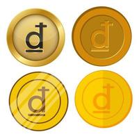 Goldmünze mit vier verschiedenen Stilen mit Dong-Währungssymbol-Vektorsatz vektor