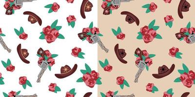 nahtlose Muster im Boho-Stil. Cowboy-Pistole in Blumen. hand gezeichnete vektorillustration. vektor