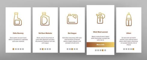 Onboarding-Symbole für Ölflaschenpakete setzen Vektor