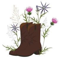 Cowboystiefel im Gras. Vektorvorratillustration. Lederschuhe. Western. isoliert auf weißem Hintergrund. vektor