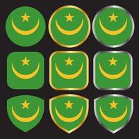 Mauretanien flagga vektor ikonuppsättning med guld och silver kant