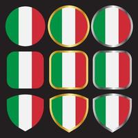 Italien flagga vektor ikonuppsättning med guld och silver kant