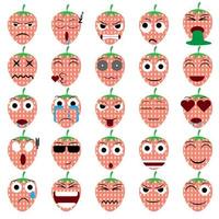 jordgubbe frukt tecknad uttryckssymbol emoji ikon uttryck vektor set