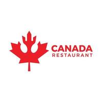 kanada restaurang logotyp med rött lönnlöv, gaffel och sked vektor