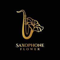 lyxig guld saxofon blomma logotyp vektor mall