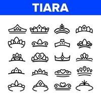 tiara, kunglig tillbehör vektor tunn linje ikoner set