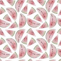 Aquarell Musterdesign mit Wassermelonendreieck und Halbkreis rosa Scheiben auf weiß mit Samen. sommerschablonenhintergrund mit obst für postkarten und karten vektor