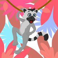Lemur, der an der Wurzel eines Baumes schwingt, Vektor, editierbar, eps 10, Illustrationen von Kindergeschichten, Malbücher, Poster, Druck, Websites und mehr vektor