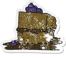beunruhigter Aufkleber eines schrulligen handgezeichneten Cartoon-Schokoladenkuchens vektor
