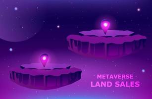 Metaverse-Landverkaufskonzept, virtuelles Land, digitale Immobilien und Immobilieninvestitionen in Metaverse-Hintergrundvektorillustration. vektor
