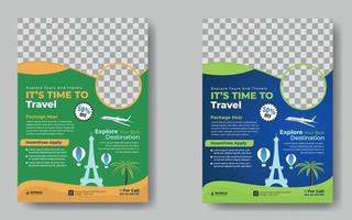 Touren und Reisedesign für Flyer, Poster und Bannervorlagen. Konzept für den Welttourismustag. sommer strand reisen. Marketing-Flyer oder Poster für Tourismusunternehmen mit abstraktem digitalem Hintergrund. vektor