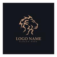 lejonkungen logotyp vektor illustration design.gold lejonkungen huvud tecken koncept isolerade svart bakgrund