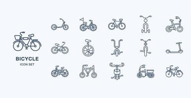 cykel kontur ikonuppsättning vektor