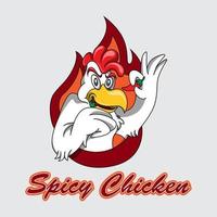 Huhn isst Chilis Cartoon-Logo-Maskottchen vektor