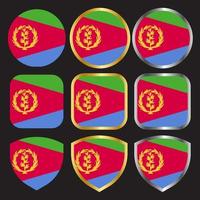 eritrea flagga vektor ikonuppsättning med guld och silver kant