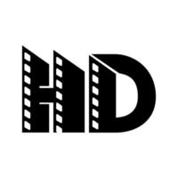 Letter HD-Anfangslogo für High Definition mit Negativfilmstreifen vektor