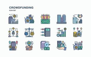 crowdfunding och företagsikonuppsättning vektor