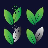 Öko-Technologie-Logo-Bundle-Set mit Blatt- und Tech-Symbol vektor