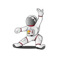 astronaut gör kungfu action maskot tecknad vektor