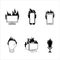 Elektronik in Flammen. objekt auf brennenden illustrationen vektor