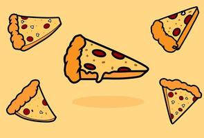 satz pizza essen auf orange hintergrund vektor