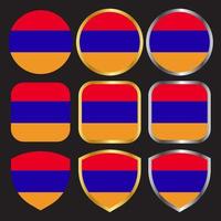 armenien flagga vektor ikonuppsättning med guld och silver kant