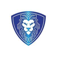 blå glänsande lejonhuvud tech sköld logotyp illustration mall vektor
