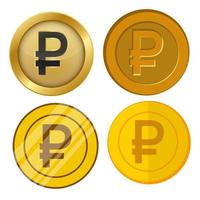 fyra olika stil guldmynt med rubel valuta symbol vektor set