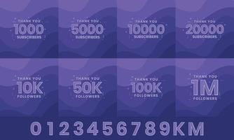 danke abonnenten grußkartenpaket. danke 1000, 1k, 10000, 10k, 50k, 1m Abonnenten Feier Social Media Bundle Design. vektor